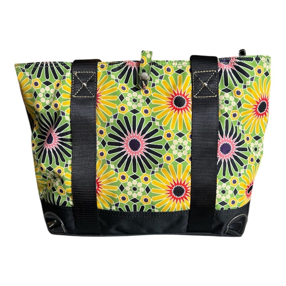 Franco Sarto Canvas Geometric Green/Yellow/Black Floral Tote - Picture 3 of 9